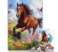 Puzzle da 1000 pezzi per adolescenti, regalo a forma di cavallo tra i fiori, sfida difficile antistress, ideale come regalo per tutta la famiglia, 38x26cm