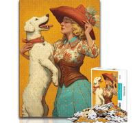 Puzzle da 1000 pezzi per adolescenti, regalo con cane cowgirl tra i fiori di campo, antistress, per ammazzare il tempo durante le vacanze, per migliorare l'amore tra coppie dai 14 anni in su, 38x26cm
