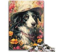 Puzzle da 1000 pezzi per adolescenti, regalo con cane cowgirl tra i fiori di campo, antistress, sfida difficile, decorazioni e regali unici per la casa, 26x38cm