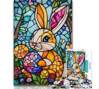 Puzzle da 1000 pezzi per adolescenti, regalo con coniglietto pasquale in vetro colorato, sfida difficile antistress con poster abbinato e foglio di quiz (75x50cm)