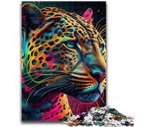 Puzzle da 1000 pezzi per adolescenti, regalo con faccia di animale in stile pop art, giaguaro, sfida difficile, ideale come regalo per tutta la famiglia, 50x75cm