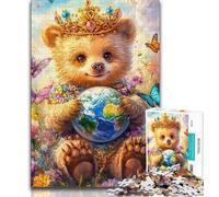 Puzzle da 1000 pezzi per adolescenti, regalo di compleanno, puzzle con orsetto che tiene in braccio la Terra, decorazioni murali per bambini dai 14 anni in su (dimensioni 75x50cm)
