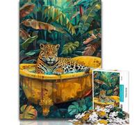 Puzzle da 1000 pezzi per adolescenti, regalo Leopardo nella vasca da bagno, 1000 pezzi per adolescenti, antistress, per trascorrere il tempo libero, interazione genitore-figlio (dimensioni 75x50cm)