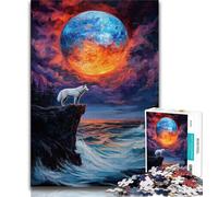 Puzzle da 1000 pezzi per adolescenti, regalo "Lupo sotto la luna", gioco stimolante, ideale come regalo per tutta la famiglia, 50x75cm