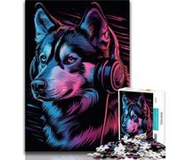 Puzzle da 1000 pezzi per adolescenti, regalo Siberian Husky con cuffie, puzzle interessante per ridurre lo stress e interagire con i genitori (dimensioni 38x26cm)