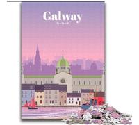 Puzzle da 1000 pezzi per adolescenti, regalo "Viaggio a Galway" Difficili da completare ma divertenti e umoristici, con poster abbinato e foglio di quiz (38x52cm) 1000 pezzi
