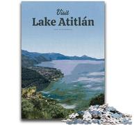 Puzzle da 1000 pezzi per adolescenti, regalo "Visita il lago Atitlan", giocattolo educativo ideale come regalo per tutta la famiglia (dimensioni 38x26cm)