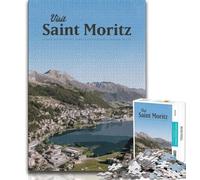 Puzzle da 1000 pezzi per adolescenti, regalo "Visita Saint Moritz", difficili da completare ma divertenti e spiritosi, regalo di compleanno, regali, arte murale (75x50cm)