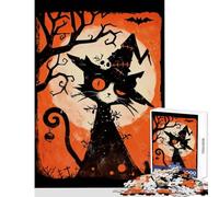 Puzzle da 1000 pezzi per adolescenti retrò spettrale Halloween gatto nero con luna giocattoli antistress regali per donne e uomini gioco impossibile interessante riduzione dello stress 38x52cm