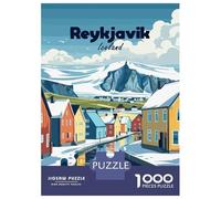 Puzzle Da 1000 Pezzi Per Adolescenti Reykjavik Iceland Winter Landscape Illustration Puzzle Per Adolescenti Gioco Pratico Decorazione Perfetta Per È Ideale Come Regalo 70x50cm/1000pcs