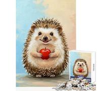 Puzzle da 1000 pezzi per adolescenti riccio sorridente con mela giocattolo da dipingere decorazione da parete regalo divertente gioco rompicapo per migliorare l'amore tra coppie dimensioni 50x75cm