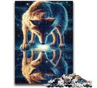 Puzzle da 1000 pezzi per adolescenti, Riflesso del lupo, puzzle da 1000 pezzi, per ammazzare il tempo durante le vacanze, con pezzi completamente interconnessi e di forma casuale, 38x26cm