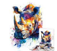 Puzzle da 1000 pezzi per adolescenti rinoceronte colorato acquerello giocattoli antistress opera d'arte regalo gioco rompicapo con poster abbinato e foglio di quiz dimensioni 38x52cm