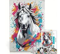 Puzzle da 1000 pezzi per adolescenti, ritratto astratto di cavallo con schizzi colorati, gioco pratico, sfida impegnativa, collezione d'artista, belle arti 50x75cm