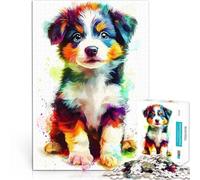 Puzzle da 1000 pezzi per adolescenti Ritratto colorato di cucciolo di pastore australiano Giochi di relax gioco di sfida unico 38x26cm