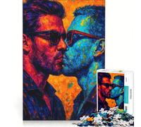 Puzzle da 1000 pezzi per adolescenti, ritratto colorato di due uomini gay che si baciano, decorazione da parete, passatempo ideale per le vacanze, per rafforzare l'amore tra le coppie 38x26cm