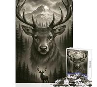 Puzzle da 1000 pezzi per adolescenti Ritratto di cervo monocromatico Foresta Giocattoli antistress Regali di Babbo Natale segreto Giochi educativi Migliorare l'amore tra coppie Dimensioni 50x75cm