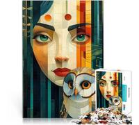 Puzzle da 1000 pezzi per adolescenti Ritratto di donna e gufo Sfida di gioco educativo giocattolo Migliorare l'amore tra le coppie 75x50cm