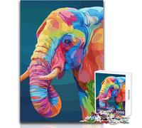 Puzzle da 1000 pezzi per adolescenti, ritratto di elefante colorato, tranquillo, piacevole, divertente, per il tempo libero, stretto, senza cuciture, di precisione, dimensioni del giocattolo: 50x75cm