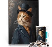Puzzle da 1000 pezzi per adolescenti Ritratto di gatto con cappello a cilindro Analisi e logica Collezione di artisti, Belle arti 38x26cm