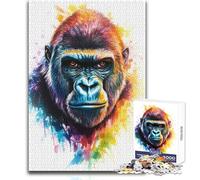 Puzzle da 1000 pezzi per adolescenti, ritratto di gorilla colorato, tranquillo, piacevole, divertente, per il tempo libero, stretto, senza cuciture, di precisione, dimensioni del giocattolo: 38x52cm