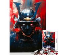 Puzzle da 1000 pezzi per adolescenti ritratto di guerriero samurai con accenti rossi giocattoli antistress regali di Babbo Natale segreto gioco impossibile aiuta a esercitare il cervello 38x52cm