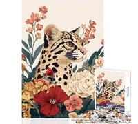 Puzzle da 1000 pezzi per adolescenti,ritratto di ocelot con composizione floreale,giocattoli per la decorazione della casa,idee regalo per giochi educativi per compleanni e Natale,dimensioni 50x75cm