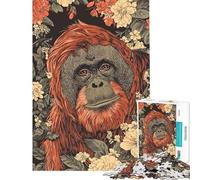 Puzzle da 1000 pezzi per adolescenti ritratto di orango con sfondo floreale puzzle antistress per adulti divertimento in famiglia aiuta ad allenare il cervello (dimensioni 38x26cm)