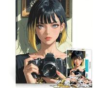Puzzle da 1000 pezzi per adolescenti, ritratto di ragazza anime con macchina fotografica, antistress, decorazione per la casa, collezione d'artista, belle arti 50x75cm