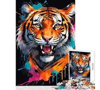 Puzzle da 1000 pezzi per adolescenti ritratto di tigre colorata con schizzi di vernice giocattolo decorazione da parete regalo di compleanno giochi rilassanti migliorare l'amore tra coppie 38x52cm