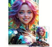 Puzzle da 1000 pezzi per adolescenti,ritratto di una bellissima ragazza cyborg con capelli colorati,taglio netto,puzzle logico,gioco per il tempo libero,regalo di Natale rilassante (50x75cm)