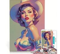 Puzzle da 1000 pezzi per adolescenti, ritratto di una cowgirl bionda e affascinante, gioco impossibile, attività divertenti da fare in casa, compleanno e Natale 38x26cm