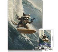 Puzzle da 1000 pezzi per adolescenti Rocket Raccoon Surfing, passatempo ideale e tranquillo per interni, giocattolo di precisione di taglio superiore, dimensioni 38x52cm
