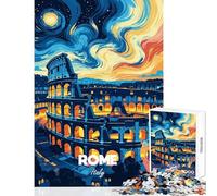Puzzle da 1000 pezzi per adolescenti Roma Italia Colosseo di notte arte gioco rilassante migliora la memoria giocattolo decorativo per la casa antistress regalo (50x75cm)