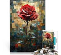 Puzzle da 1000 pezzi per adolescenti Rosa rossa dell'eleganza in vetro colorato Sfida difficile Lista dei desideri con Babbo Natale 38x26cm
