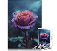 Puzzle da 1000 pezzi per adolescenti Rosa viola con gocce di rugiada Rompicapo Giochi per famiglie Idee regalo per la decorazione della casa Dimensioni 38x26cm