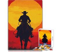 Puzzle da 1000 pezzi per adolescenti, sagoma di cowboy che cavalca verso il tramonto, giocattolo, gioco intellettuale, migliora la memoria, regalo di compleanno, dimensioni 38x52cm
