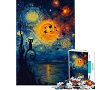 Puzzle da 1000 pezzi per adolescenti sagoma di gatto nella notte stellata puzzle per adulti gioco rilassante decorazione da parete stimola l'attività cerebrale (dimensioni 38x26cm)