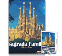 Puzzle da 1000 pezzi per adolescenti Sagrada Familia Barcellona Notte Illustrazione Divertimento in famiglia e serata di gioco Analisi e logica Regalo di compleanno Dimensioni 38x52cm