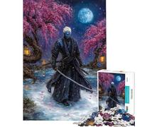 Puzzle da 1000 pezzi per adolescenti Samurai dalla pelle blu sotto i ciliegi in fiore Puzzle per adulti gioco per famiglie divertente e spiritoso regalo di compleanno regalo (dimensioni 38x52cm)