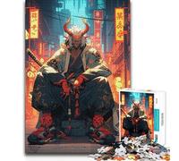 Puzzle da 1000 pezzi per adolescenti Samurai demoniaco nella città al neon Decorazione da parete Relax Games Adatto per età 14+ 50x75cm