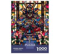 Puzzle Da 1000 Pezzi Per Adolescenti Samurai in Stained Glass with Flowers Puzzle Per Adulti Giochi Per Famiglie Un'opera D'arte Regali Unici Per Compleanno E Natale 52x38cm/1000pcs