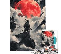 Puzzle da 1000 pezzi per adolescenti Samurai sotto la luna di sangue puzzle per adulti giochi rilassanti migliora la memoria attività divertenti da fare a casa (dimensioni 38x26cm)
