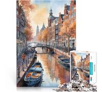 Puzzle da 1000 pezzi per adolescenti Scena del canale ad Amsterdam Giocattoli antistress Decorazione murale Regali unici per compleanno e Natale 75x50cm