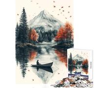 Puzzle da 1000 pezzi per adolescenti Scena di lago sereno con montagna e barca Giocattoli antistress Ottimi regali e giocattoli Gioco rompicapo Allena il tuo cervello e le tue mani Dimensioni 38x52cm