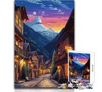 Puzzle da 1000 pezzi per adolescenti, scena di villaggio sulle Alpi europee, gioco di sfida unico, sfida difficile, regalo per compleanni, dimensioni 38x26cm