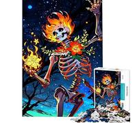 Puzzle da 1000 pezzi per adolescenti scheletro floreale con fuoco e fiori puzzle per adulti gioco rompicapo un'opera d'arte regalo di Natale e compleanno (dimensioni 50x75cm)