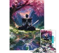 Puzzle da 1000 pezzi per adolescenti scheletro samurai in meditazione sotto un ciliegio puzzle per adulti giocattolo decorativo da parete arte antistress regalo (dimensioni 38x26cm)