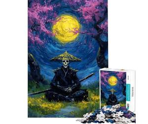 Puzzle da 1000 pezzi per adolescenti scheletro samurai sotto i ciliegi in fiore puzzle antistress per adulti divertimento in famiglia attività divertenti a casa (dimensioni 38x52cm)