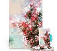 Puzzle da 1000 pezzi per adolescenti Schizzo di un albero di fiori rosa dipinto ad acquerello Gioco impegnativo Migliorare la memoria 38x26cm